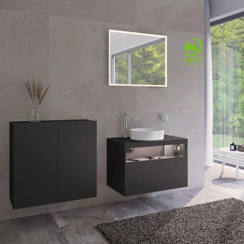 Keuco Stageline Mittelschrank 32812970000 80 x 78,2 x 36 cm, Dekor Vulkanit, Glas Vulkanit satiniert, 2-türig