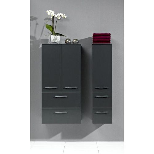Artiqua Midischrank Serie 818, 121x30x30cm Anschlag rechts, Weiss Glanz, 1 Tür, 2 Auszüge