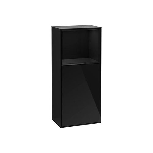 Villeroy und Boch Finion Seitenschrank F510PHPH 41,8x93,6x27cm, rechts, Regal oben Glossy Black, Glossy Black Lacquer