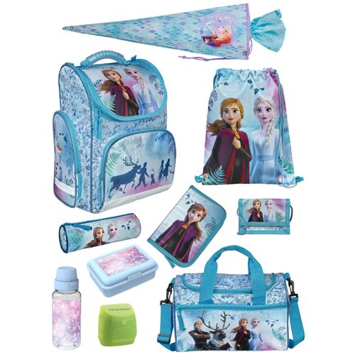 Mädchen Schulranzen 1. Klasse in Türkis-Blau mit Disney Eiskönigin Motiv 10tlg. Frozen Schultasche mit Sporttasche und Schultüte / Zuckertüte