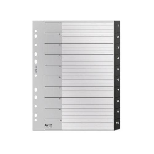 Leitz® Registermappe Recycle, A4, beschreibbar, Universalllochung, zu 100 % recycelbar, Kunststoff, schwarz, Taben 1-10