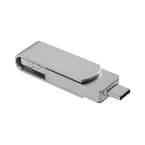 USB-Stick 3.0 4-in-1 OTG, USB-Typ-B, USB-Typ-C, Micro-USB und Lightning, Aluminium, silber, 64 GB