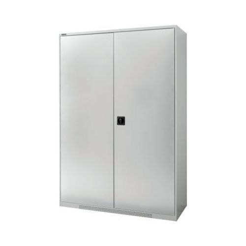Schäfer Shop Genius Flügeltürschrank FS, Stahl, mit Belüftungslöchern, B 1343 x T 420 x H 1950 mm, 5 OH, lichtgrau/lichtgrau, bis 450 kg