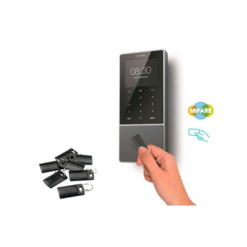 Zeiterfassungssystem TimeMoto TM-818 SC, für bis zu 2000 Mitarbeiter, B 100 x T 45 x H 215 mm, schwarz + 25 RFID-Schlüsselanhänger RF-110