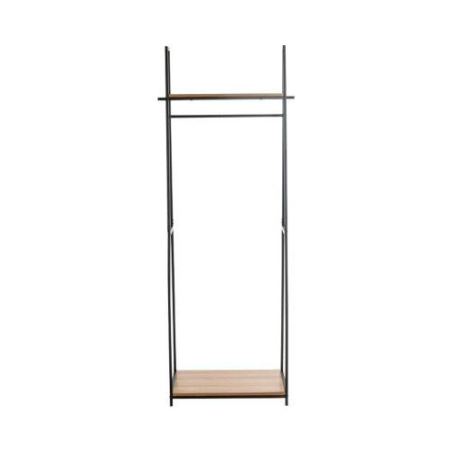 Standgarderobe HAKU, Gesamttragkraft 15 kg, 2 Ablagen, B 680 x T 400 x H 1660 mm, Stahl/Holz, schwarz/dunkles Eiche-Dekor