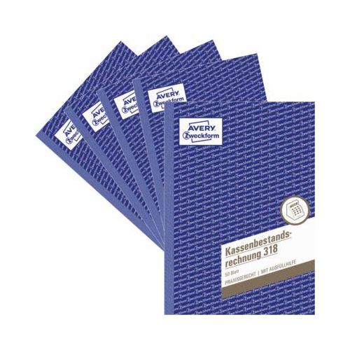 Avery Zweckform 318-5 Kassenbestandsrechnung, Format A5, 5 Bücher mit jeweils 50 Blatt, FSC®-Papier, weiß