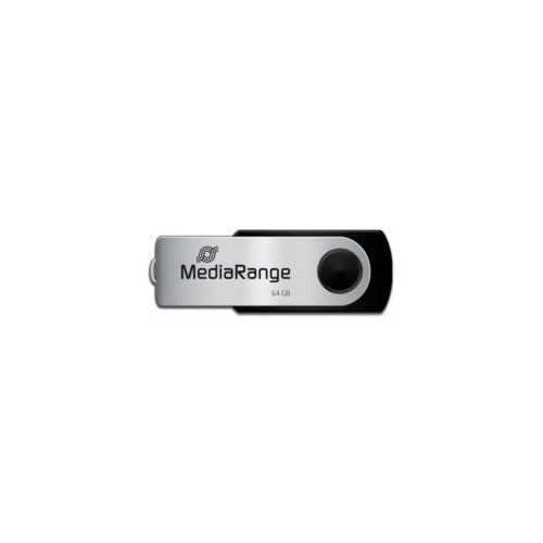 USB Stick MediaRange Serie MR, 64 GB, USB 2.0, Drehkappengehäuse, B 11 x T 11 x H 56 mm, schwarz-silber