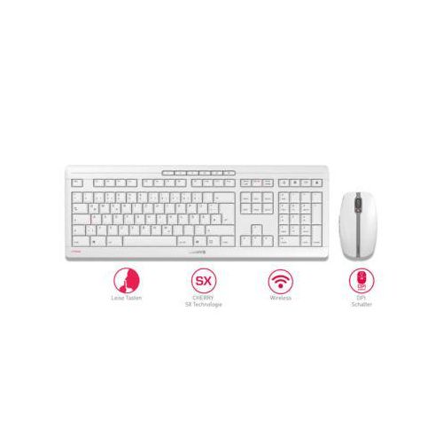 Funktastatur mit Maus CHERRY STREAM DESKTOP, extraleise QWERTZ-Tastatur, Maus mit 6 Tasten & Scrollrad, 1000-2400 dpi, bis 10 m, USB-Empfänger, weiß