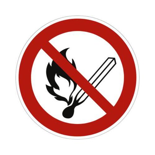 moedel Verbotsschild "Keine offene Flamme", nach ISO 7010, Folie selbstklebend, Ø 200 mm