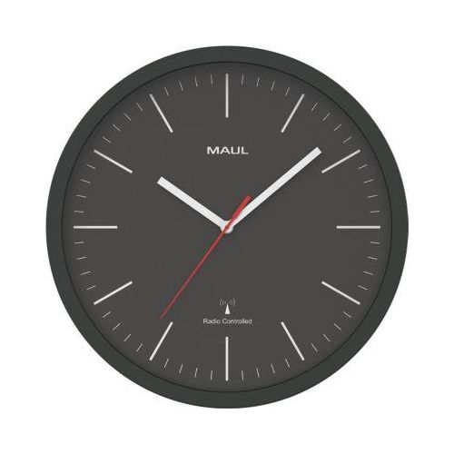 Funk Wanduhr Maul MAULjump, rund, für Innenräume, Minuten & Stundeneinheiten, ∅ 305 mm, Kunststoff & Mineralglas, schwarz-weiß, inkl. Batterie