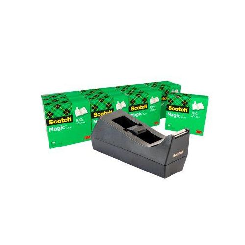 Sparset Tischabroller Scotch® + 12 Rollen Klebeband Scotch® Magic™ Tape, für Rollen bis B 19 mm