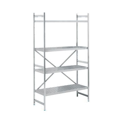 Regalsystem, Grundregal, Edelstahl, gelochter Boden, H 2000 x B 1200 x T 500 mm