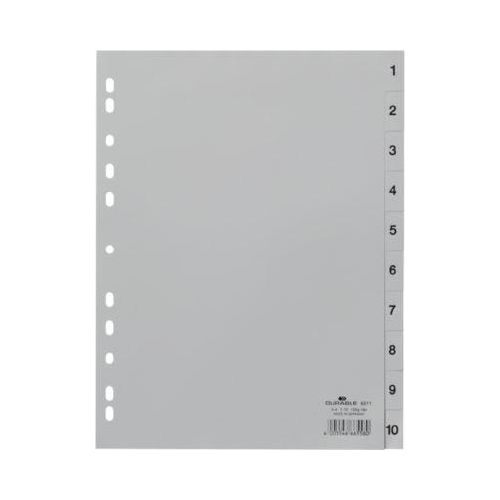 Durable Kunststoffregister, A4 hoch, Zahlen 1-10, grau