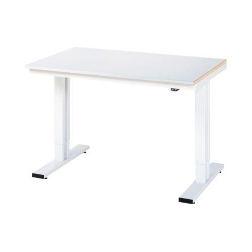 Rau Werktisch Adlatus, elektrisch höhenverstellbar, 25 mm Spanplatte, Linoleumbelag, bis 300 kg, B 1250 x T 1000 x H 720-1120 mm, hellgrau/lichtgrau