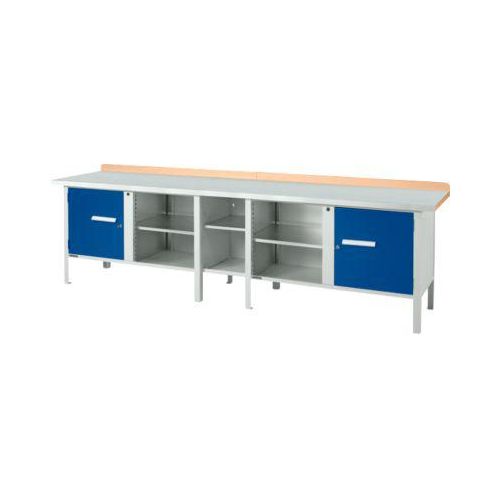 Kastenwerkbank Schäfer Shop Select PWi 300-1, ESD, Buche Multiplexplatte, mit Stahlabdeckung, bis 750 kg, B 3000 x T 700 x H 840 mm, Enzianblau