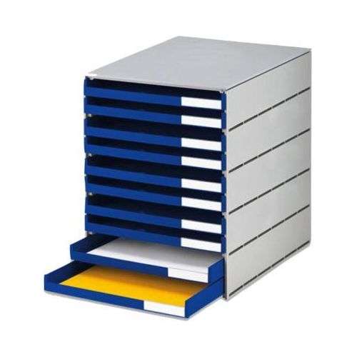 styro® Schubladenbox Styroval Pro, 10 Schubladen, offen, DIN C4, Polystyrol, öko-grau/blau
