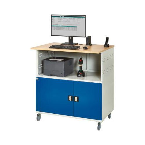 Computer-Station Typ 1023, Arbeitsplatte, Unterschrank, bis 200 kg, B 1100 x T 790 x H 1180 mm, Stahl/Holz, mobil