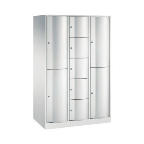 C+P Kombi-Schließfachschrank Resisto, 3 Abteile, 9 Fächer, B 1148 x T 640 x H 1950 mm, Lichtgrau