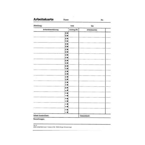 BÜRK Stempelkarte, Arbeitskarte, für Zeiterfassungsgerät ZS3200/ZS5200, 500 Stück
