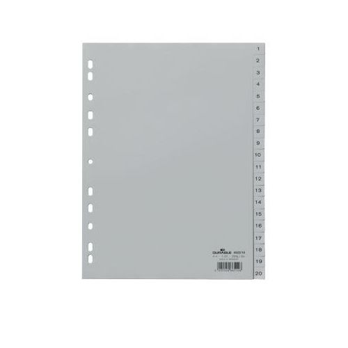 Durable Kunststoffregister, A4 hoch, Zahlen 1-20, grau