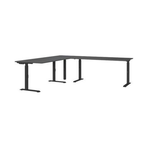 Eckschreibtisch Porto, mechanisch höheneinstellbar, C-Fuß, inkl. Ansatztisch mit Stützfuß, B 1400/1600 x T 2200 x H 680-910 mm, graphit/schwarz
