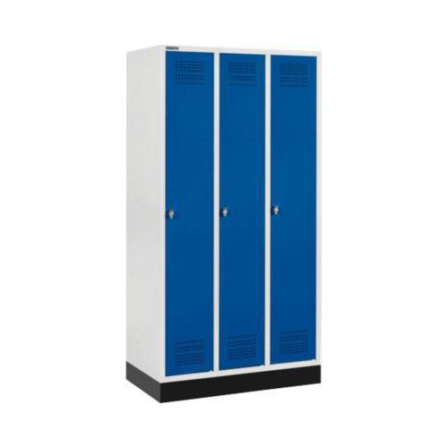 Schäfer Shop Genius Kleiderspind mit Sockel, 3 Abteile, Sicherheitsdrehriegelverschluss, lichtgrau/enzianblau