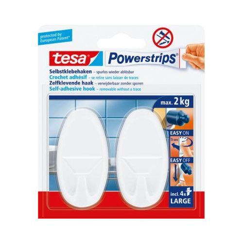 tesa Powerstrips Haken Large, oval, weiß