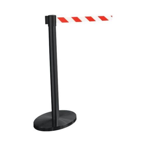 Gurtpfosten GLA45, inkl. Bodenteller ø 320 mm & Gurtkassette 2,3 m Auszug, H 955 mm, Metall, schwarz, Gurt rot-weiß