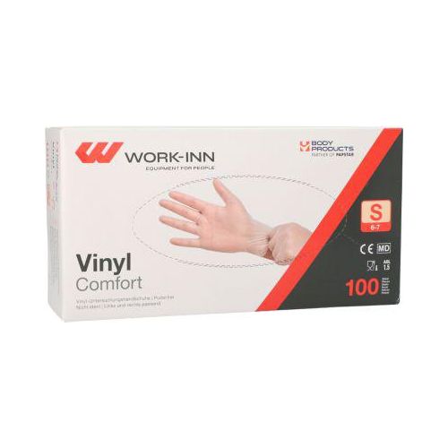 Einmalhandschuhe WORK-INN Comfort, Vinyl, puderfrei, latexfrei, transparent, Größe S, 100 Stück