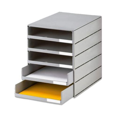 styro® Schubladenbox Styroval Pro, 5 Schubladen, offen, DIN C4, Polystyrol, öko-grau
