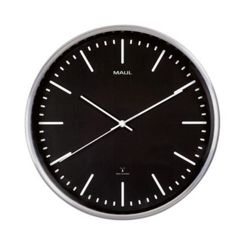 Funk Wanduhr Maul MAULfly, schwarz, rund, für Innenräume ∅ 300 mm, Auto-Zeitumstellung, Kunststoff & Glas mit Batterie