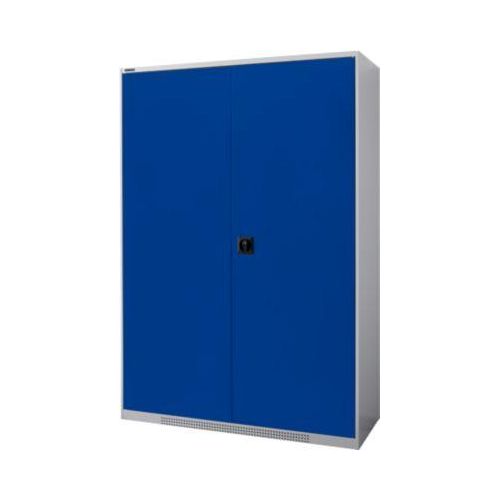 Schäfer Shop Genius Flügeltürschrank FS, Stahl, mit Belüftungslöchern, B 1343 x T 420 x H 1950 mm, 5 OH, weißaluminium/enzianblau, bis 450 kg