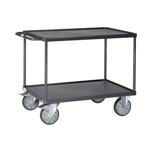 ESD-Tischwagen Fetra 9401W, bis 600 kg, 2 Etagen mit Wannen, Ladefläche L 1000 x B 600 mm, TPE-Bereifung, Schiebegriff, Stahl, schiefergrau