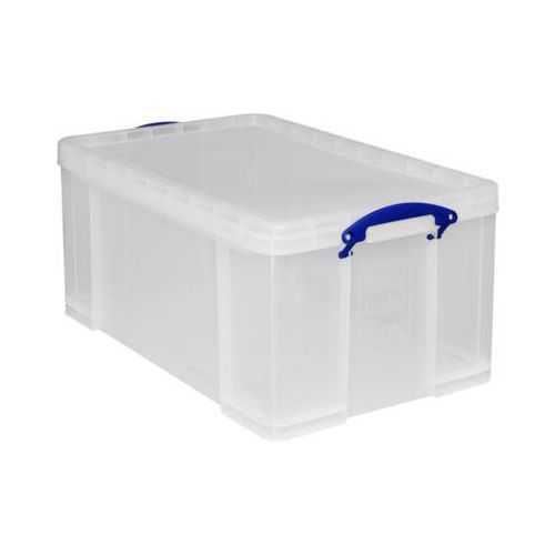 Transportbox Really Useful Box, Volumen 64 l, L 710 x B 440 x H 310 mm, stapelbar, mit Deckel & Klappgriffen, Recycling-PP, transparent