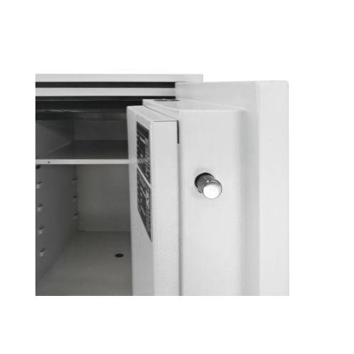 Tresor FRS 75, Feuerwiderstand LFS 60P nach EN 15659, Sicherheitsstufe S 2, Elektronikschloss, 1 Fachboden & 1 ausziehbare Schublade, B 485 x T 450 x H 792 mm, lichtgrau RAL 7035