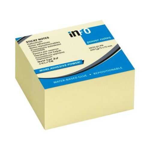 inFO Power Notes Haftnotizwürfel, 75 x 75 mm, 400 Blatt, blanko, gelb