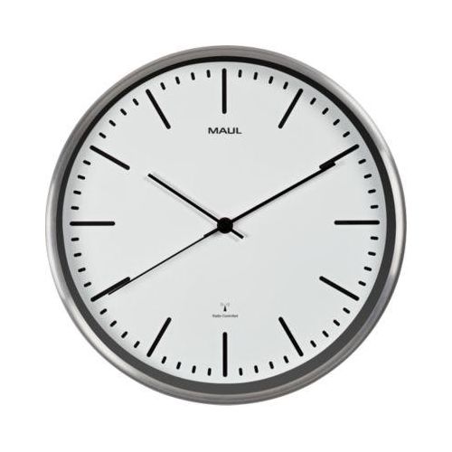 Funk Wanduhr Maul MAULfly, rund, für Innenräume ∅ 300 mm, Auto-Zeitumstellung, Kunststoff & Glas mit Batterie, weiß