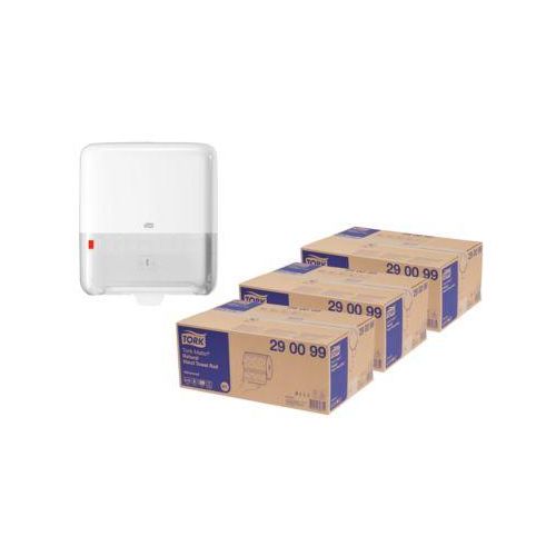 Sparset Handtuchrollen Tork Matic® 290099, 2-lagig, 18 Rollen, naturfarben + Papierhandtuchspender Tork Matic® Elevation Design H1 551000, weiß