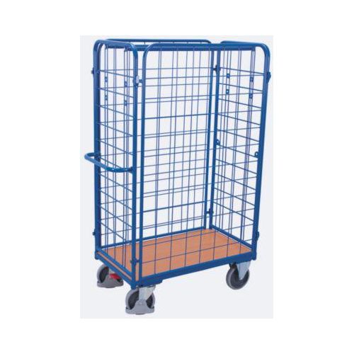 Vierwandwagen, Stahl/MDF-Platte, Enzianblau/Buche-Dekor, L 850 x B 500 mm, Nutzhöhe 1525 mm, einhängbare Längswände, EasySTOP, bis 400 kg