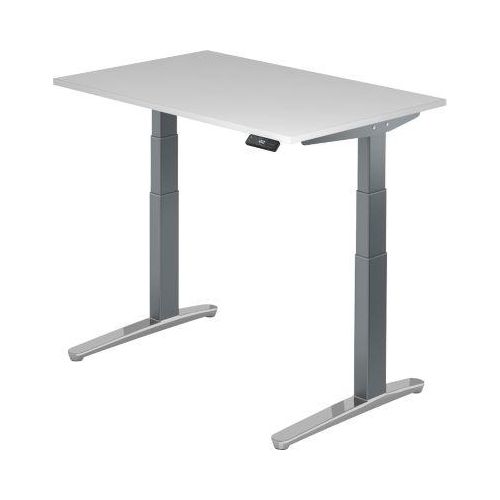Schreibtisch TOPAS LINE, elektrisch höhenverstellbar, C-Fuß, B 1200 x T 800 x H 650-1300 mm, weiß/graphit + Memoryschalter, Kabelkanal