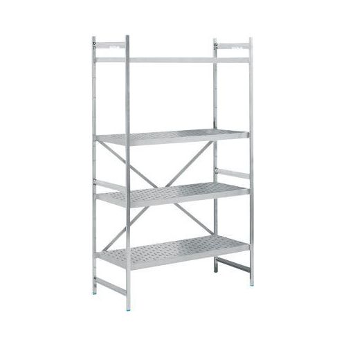Regalsystem, Grundregal, Edelstahl, gelochter Boden, H 2000 x B 1200 x T 600 mm
