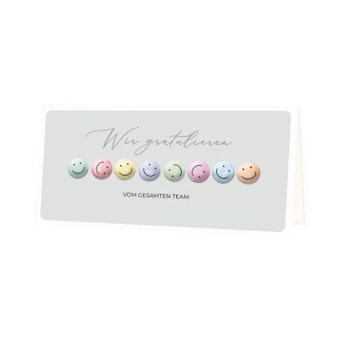 Glückwunschkarte Korsch Wir Gratulieren – Vom gesamten Team, mit buntem Motiv & Umschlägen, Querformat, B 206 x H 103 mm, Karton, naturweiß, 10 Stück