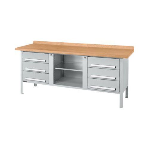 Kastenwerkbank Schäfer Shop Select PW 200-2, Buche Multiplexplatte, bis 750 kg, B 2000 x T 700 x H 840 mm, Weißaluminium