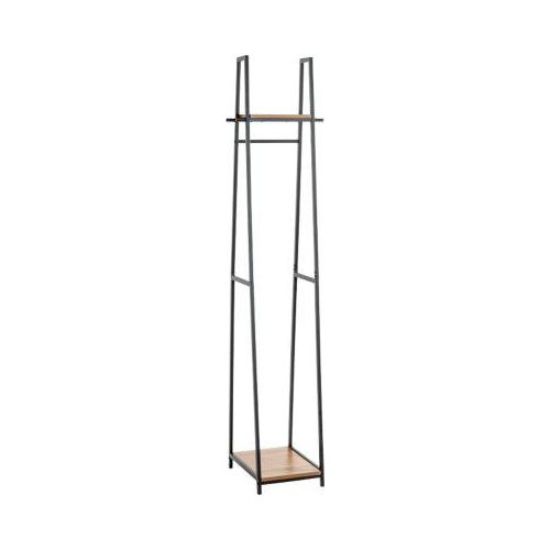 Standgarderobe HAKU, Gesamttragkraft 15 kg, 2 Ablagen, B 380 x T 400 x H 1660 mm, Stahl/Holz, schwarz/dunkles Eiche-Dekor