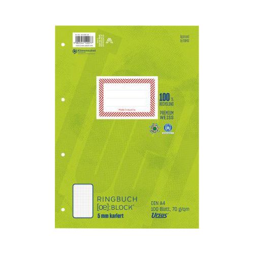 Ursus Ringbuchblock Green, DIN A4, kariert, 100 Blatt