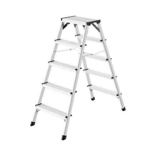 Hailo Alu-Sicherheits-Doppelstufenleiter D60 StandardLine, 2 x 5 Stufen, Rutschschutz, Soft-Grip-Sohle, bis 150 kg, EN 131, aluminium