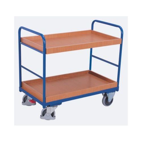 Etagenwagen, Stahl/MDF-Platte, Enzianblau/Buche-Dekor, 2 Etagen, 815 x 455 mm, EasySTOP, bis 250 kg