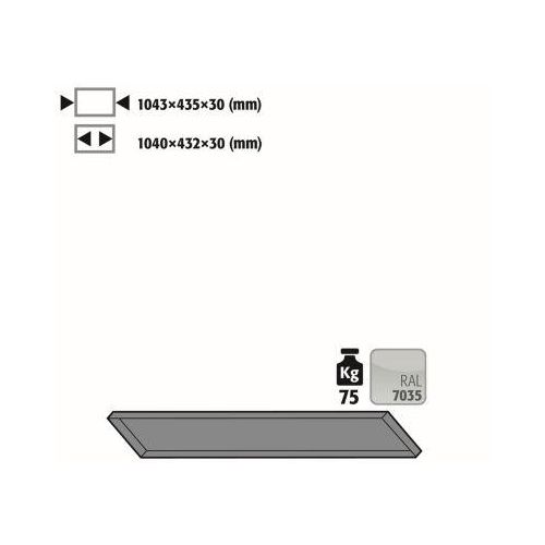 Fachboden Standard für asecos Druckgasflaschenschränke, Stahlblech, lichtgrau, B 1043 x T 435 x H 30 mm, bis 75 kg