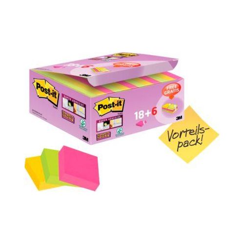 Post-it® Haftnotizen Super Sticky Notes, 24 Blöcke, 48 x 48 mm
