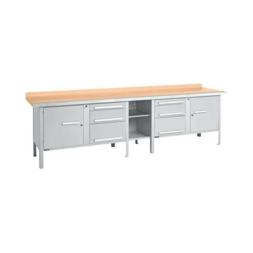 Kastenwerkbank Schäfer Shop Select PWi 300-2, Buche Multiplexplatte, mit Stahlkante, bis 750 kg, B 3000 x T 700 x H 840 mm, Weißaluminium